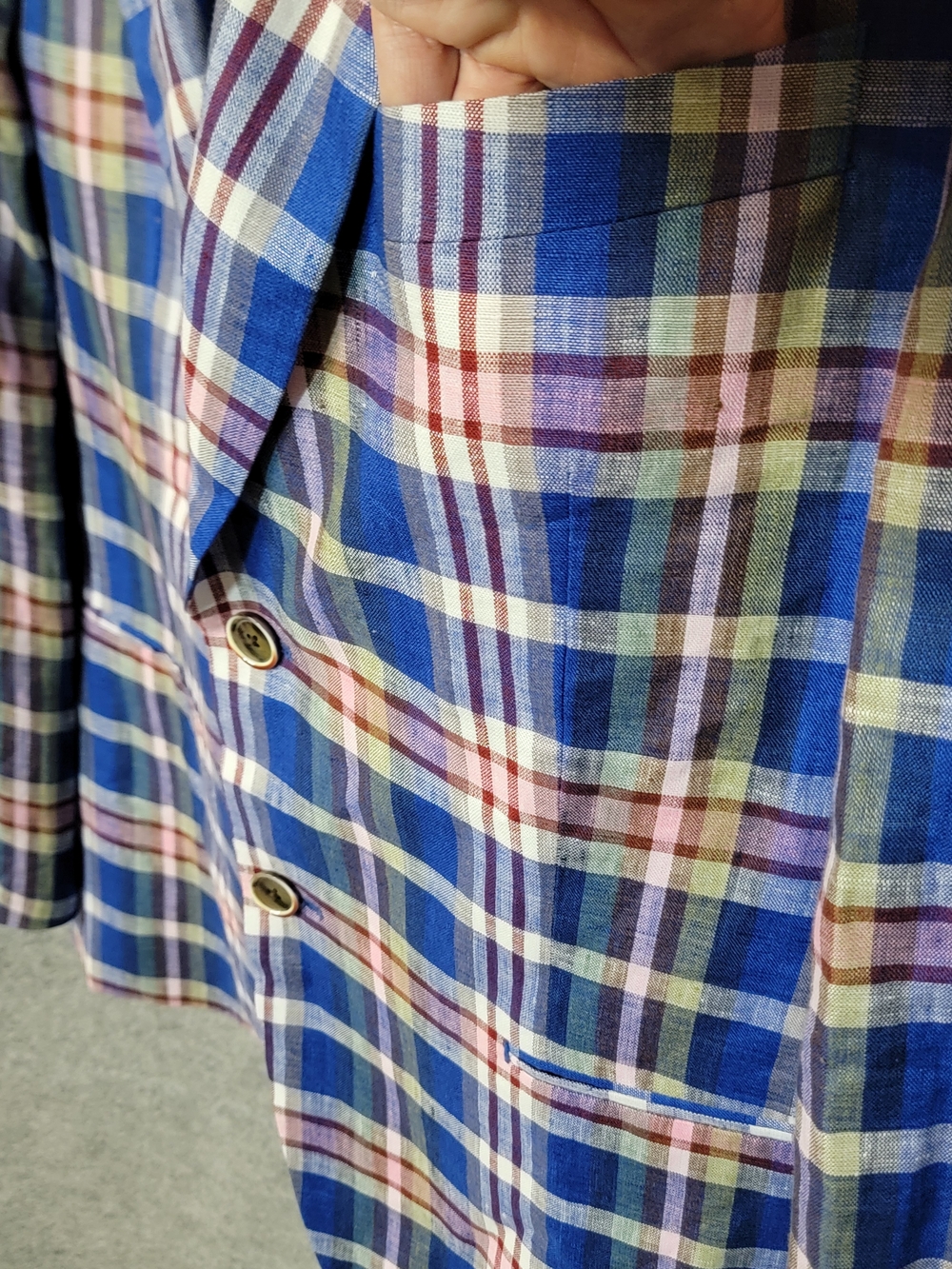 TALLIA Slim Fit Blue Multi-Color Plaid 100% Linen Sport Coat 42R - Picture 9 of 16